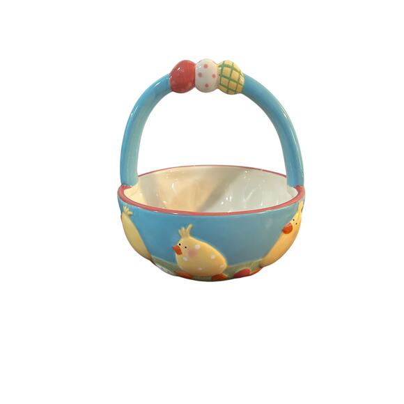Blossoms & Blooms Ceramic Easter Basket Candy Bowl Chicks Eggs Spring - Picture 4 of 6